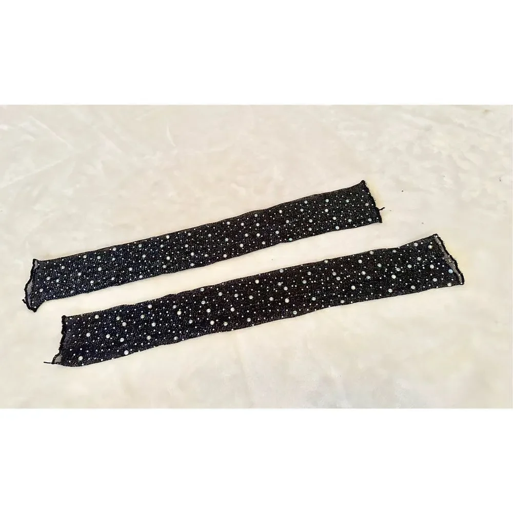 Fingerless Super sparkly black iridescent rhinestone mesh gloves